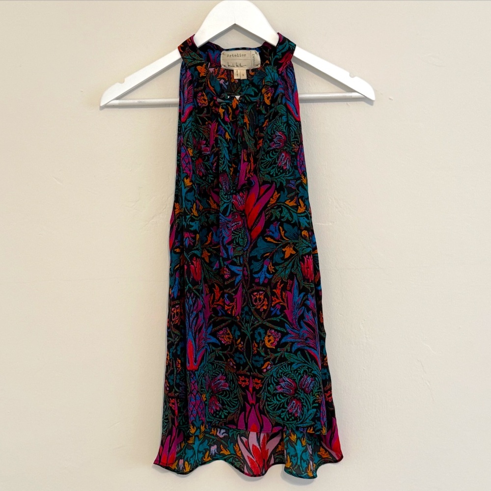 *Vintage Nicole Miller Artelier Womens Black Multicolor Floral Silk Halter Top - Picture 2 of 10